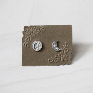 Sterling Silver Moon Phase Stud Earrings.  Mix and Match Earrings. Asymmetrical. Super Moon. Celestial Jewelry. Phases of the Moon. Lunar.