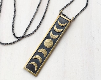 Brass Moon Phase Pendant. Moon Phase Jewelry. Lunar Inspired Necklace. Moon Phase Necklace. Occult Jewelry. Celestial. Nature.