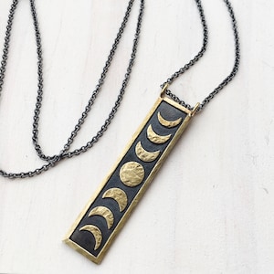 Brass Moon Phase Pendant. Moon Phase Jewelry. Lunar Inspired Necklace. Moon Phase Necklace. Occult Jewelry. Celestial. Nature.