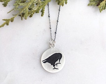 The Black Raven Necklace. Nickel Free Sterling Silver. Bird Silhouette Jewelry. Edgar Allen Poe. Witchy. Totem. Symbolism.