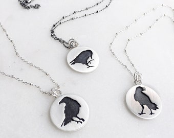Raven Necklace. Nickel Free Sterling Silver. Bird Silhouette Jewelry. Mourning. Witchy. Occult. Three Eyed Raven. Mystical. The Creator.