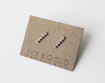 Sterling Silver Beaded Bar Earrings. Gifts For Her. Beaded Line Earrings. Minimalist Stud Earrings. Modern Jewelry.