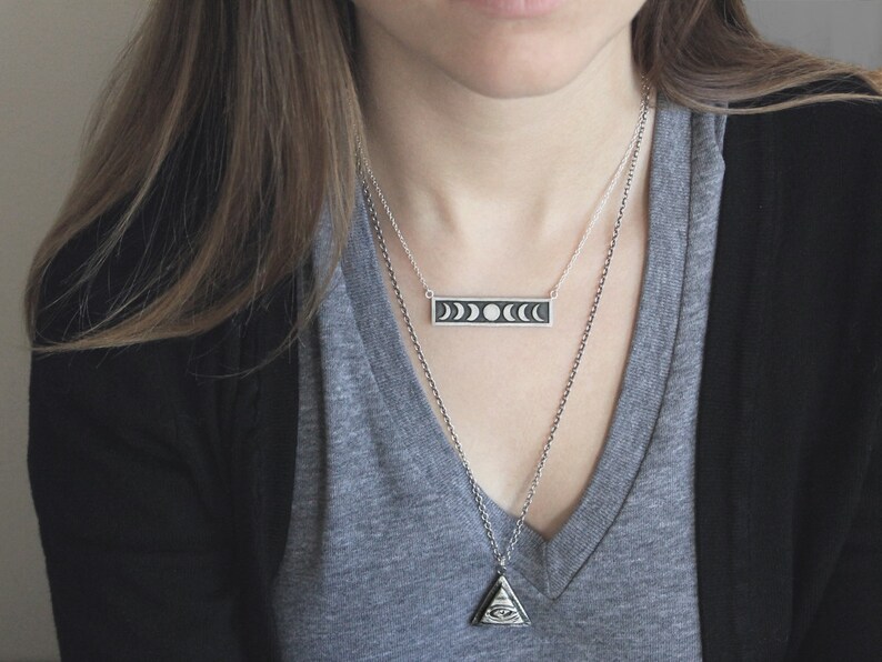 Sterling Silver Moon Phase Necklace. Lunar Phases of the Moon Etsy UK