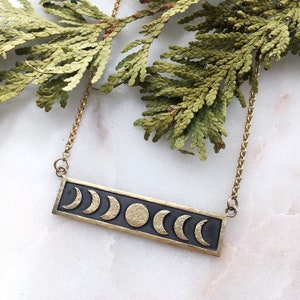 Brass Moon Phase Pendant. Moon Phase Jewelry. Lunar cycle. Triple Goddess. Moon Phase Necklace. Occult Jewelry. Celestial. Nature.