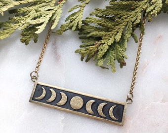 Brass Moon Phase Pendant. Moon Phase Jewelry. Lunar cycle. Triple Goddess. Moon Phase Necklace. Occult Jewelry. Celestial. Nature.