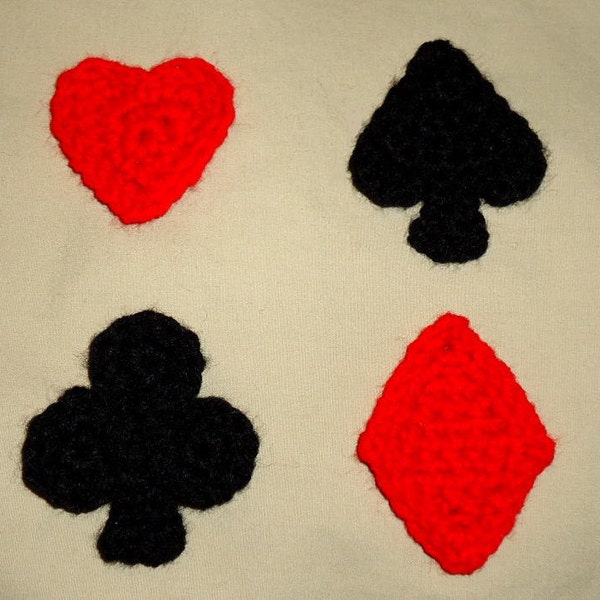 Card suits crochet applique pattern set of a heart, diamond, spade and clover pattern, motif pattern pdf Digital Download