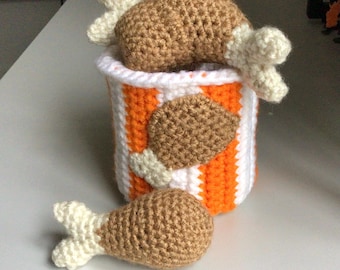 Hühnereimer Häkelanleitung Set, Low-Sew Play Food Amigurumi Anleitung PDF-Download