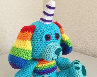 Rainbow Dog pattern, crochet unicorn puppy amigurumi doll photo tutorial pdf Digital Download