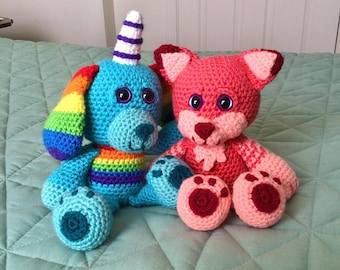 Regenbogen Hund und Katze Amigurumi Muster Bundle - PDF Häkelanleitungen Digitaler Download