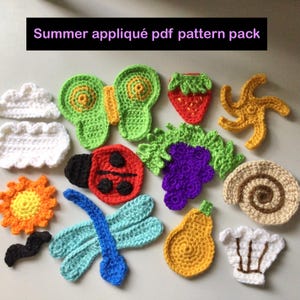 Summer applique crochet pattern pack | nautical motif PDF set |  photo tutorial Digital Download