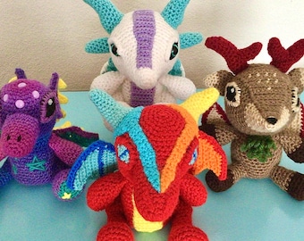 4 in 1 Elementardrache Häkelanleitungen-Bundle: Mythical Amigurumi Tutorial Digital Download