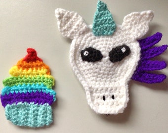 Einhorn Applikation Muster Set - Crochet Rainbow Cupcake Motiv Anleitung Digital Download