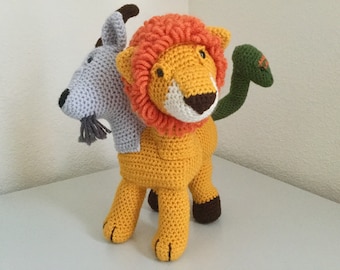 Chimera amigurumi pattern, a crochet mythical creature pattern of a goat, lion with a snake tail Photo Tutorial Instant Download
