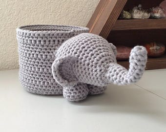 Elefant gehäkelte Korb Muster - Amigurumi Aufbewahrungshalter Foto Anleitung PDF Digitaler Download
