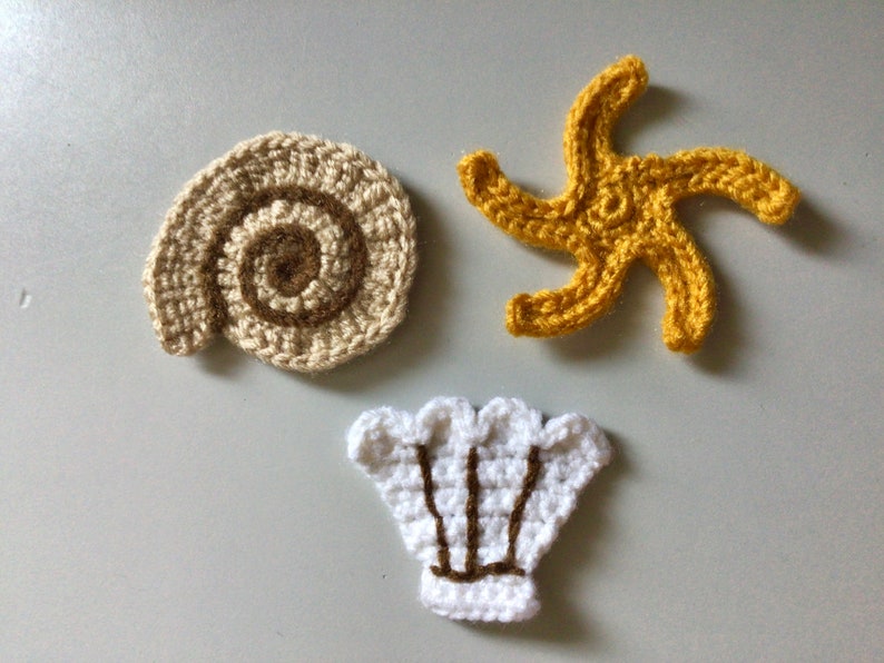 Crochet Beach Applique Pattern Set - Sea Shell, Clam and Starfish PDF ...