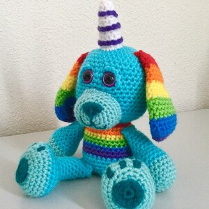 Rainbow Dog pattern, crochet unicorn puppy amigurumi doll photo tutorial pdf Digital Download
