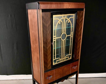 Regal Art Deco Bookcase / Curio Cabinet / Display Case Waterfall with Built In Light Vintage Bakelite 1930s Original Bookshelf