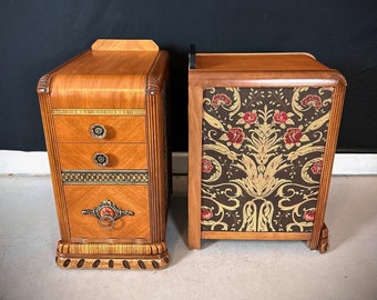 Premium "Deco Nouveau" Art Deco Vintage Nightstand / End Table Set with Original Bakelite Handles Vintage Art Deco Furniture