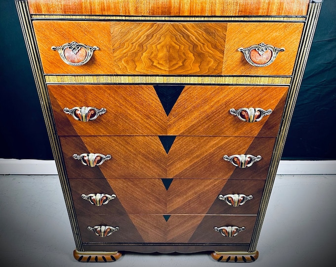 Stylish Art Deco Waterfall Dresser, Vintage 1930's With Original