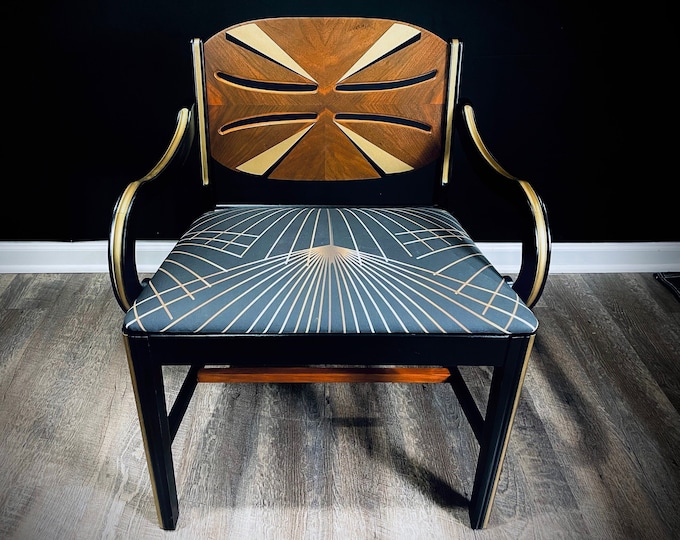 Art Deco Vanity Bench, Black and Gold, Vintage Art Deco Furniture Etsy