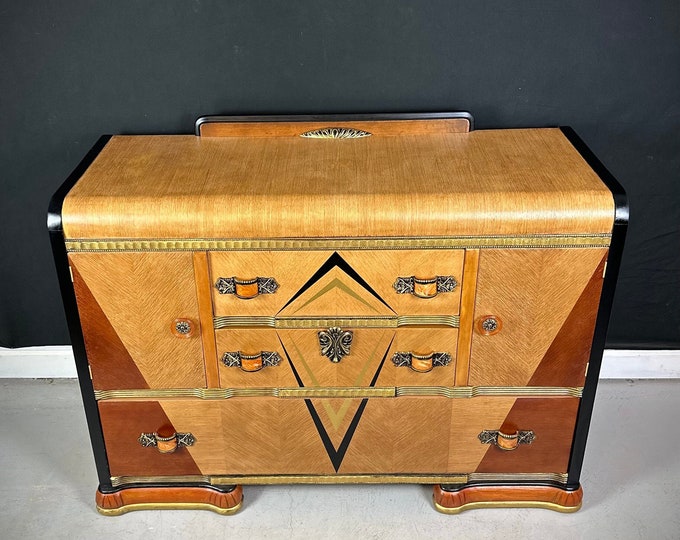 Stately Art Deco Waterfall Server / Sidboard / Buffet / TV Stand With