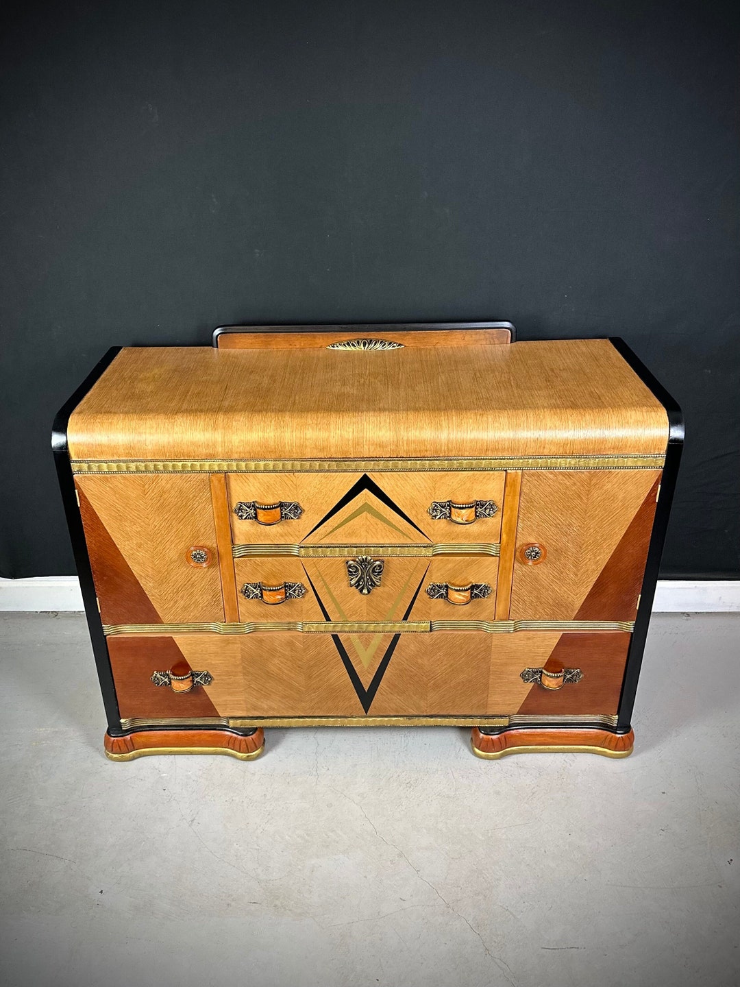 Stately Art Deco Waterfall Server / Sidboard / Buffet / TV Stand With