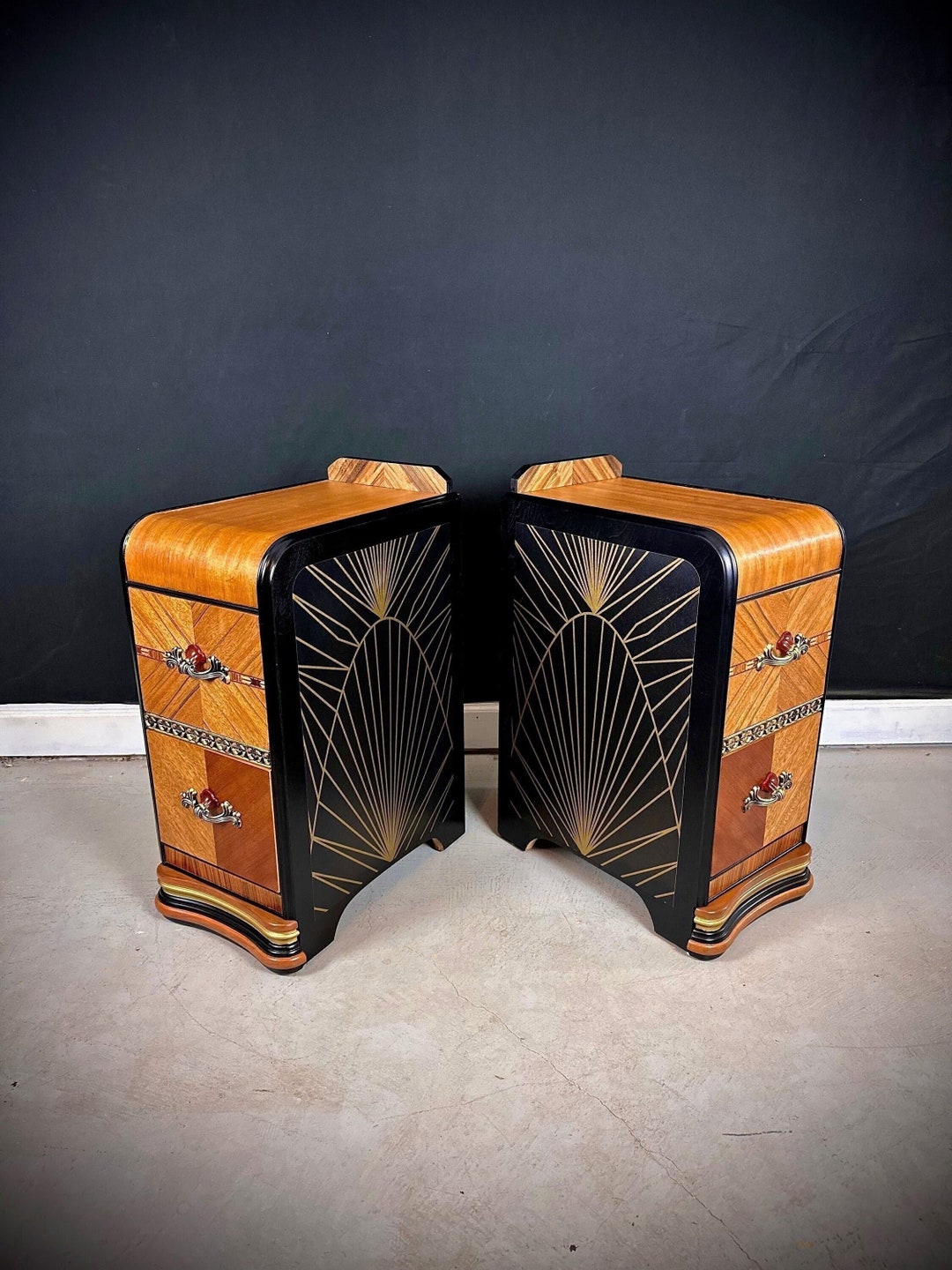 Art Deco Golden Gatsby Spotlight Vintage 1930s Nightstand / End Table