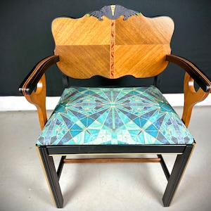 Vibrant Art Deco Vanity Bench, Vintage 1930's India