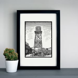 Goldfield Ghost Town Wasserturm Linoldruck - Wüste Kunst