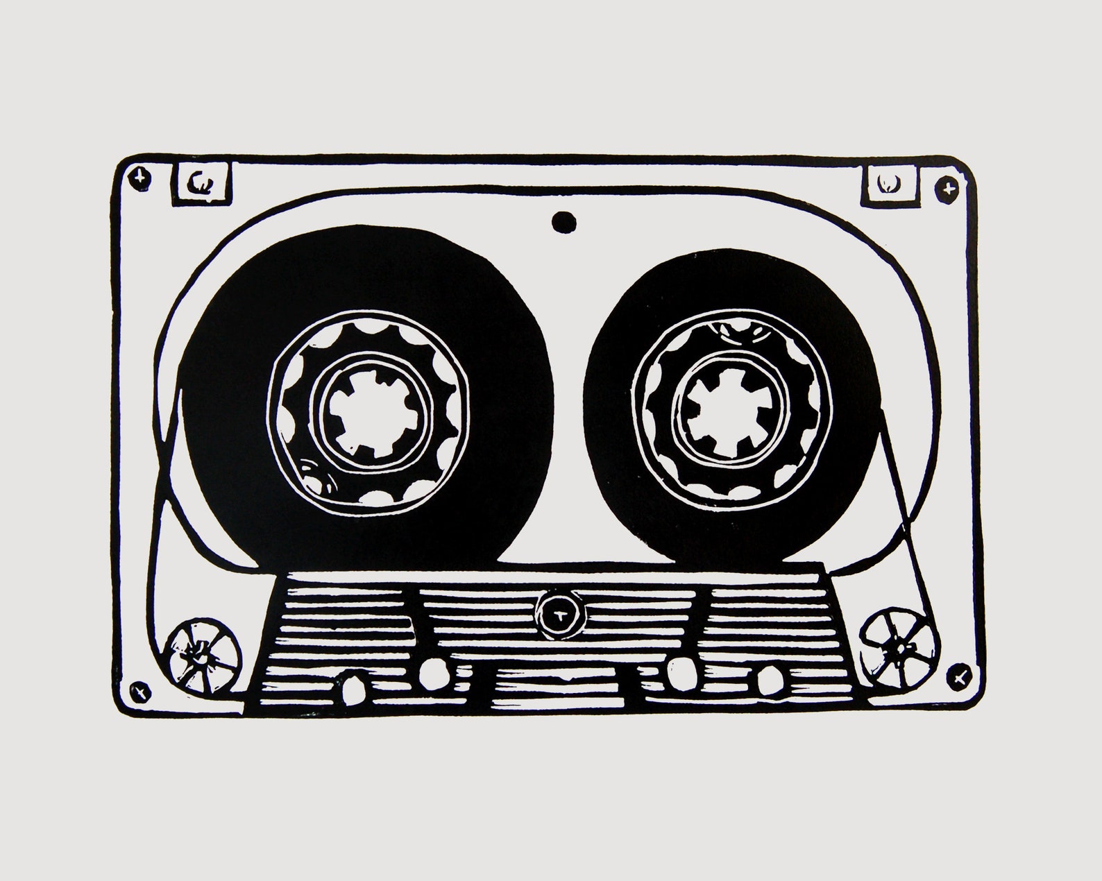 Classic Cassette Tape Art Original Linocut Print, Retro Cassette Print