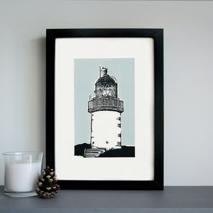 Lighthouse art print - lighthouse linocut, Corran lighthouse, coastal art print