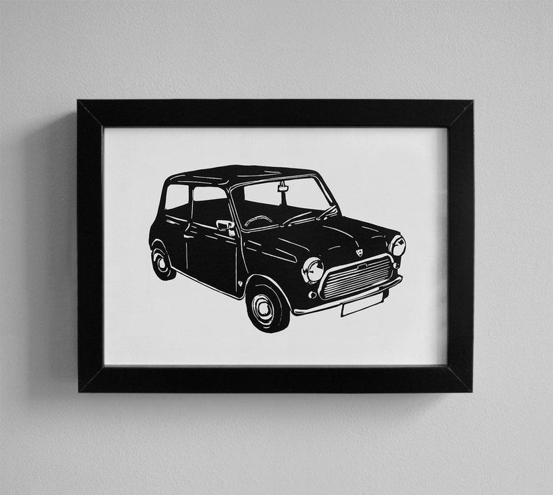 Retro Mini Car Linocut Print Car Lover Gift Classic Car Etsy