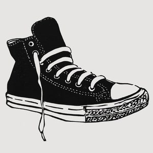 High top sneaker art linocut print, retro sneaker print, kids wall art image 1