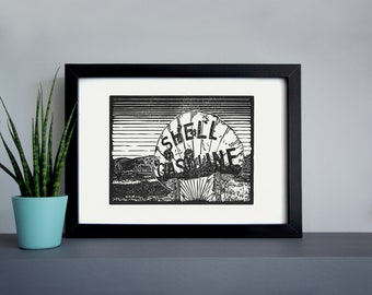 Bodie ghost town Gas Sign linocut print - desert linocut print, outdoors art print