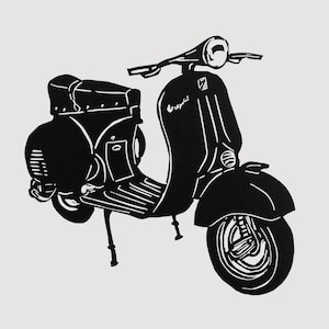 Vespa scooter wall art - vespa linocut print, urban style art, gift for him