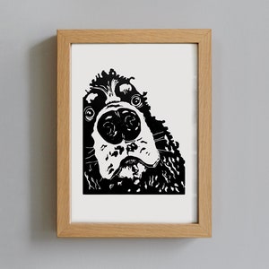 Cocker Spaniel linocut impresión, cocker perro impresión, regalo para el dueño del perro, retrato del perro, arte del perro de la decoración del hogar imagen 1