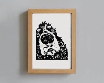 Cocker Spaniel linocut impresión, cocker perro impresión, regalo para el dueño del perro, retrato del perro, arte del perro de la decoración del hogar