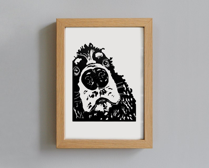 Cocker Spaniel linocut impresión, cocker perro impresión, regalo para el dueño del perro, retrato del perro, arte del perro de la decoración del hogar imagen 1