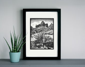 Bell Rock linocut print - Sedona, desert linocut print, outdoors art print