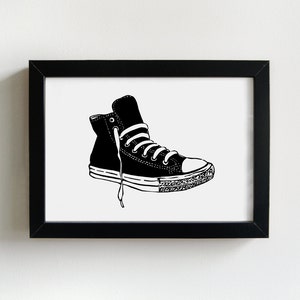 High top sneaker art linocut print, retro sneaker print, kids wall art image 3