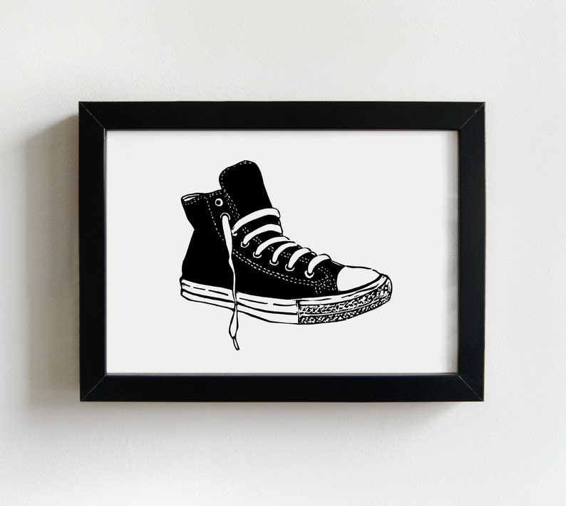 High top sneaker art linocut print, retro sneaker print, kids wall art image 3