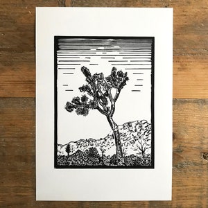 Joshua Trees linocut print desert linocut print, national park print, outdoors art print image 3