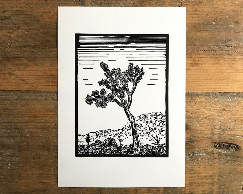 Joshua Trees linocut print desert linocut print, national park print, outdoors art print image 3