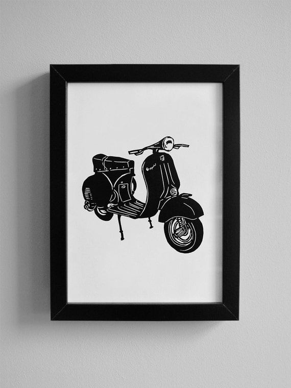Vespa Scooter Wall Art Vespa Linocut Print Urban Style Art Etsy
