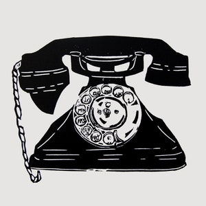 Vintage Telephone wall art - phone linocut print, bakelite telephone, gift for collector