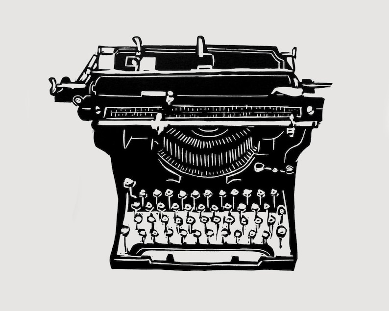 Vintage Typewriter print - linocut print, vintage typewriter, un Vintage Typewriter print - linocut print, vintage typewriter, un