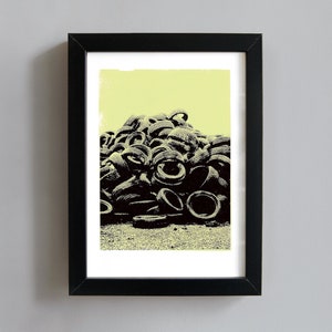 Worn tyres screenprint - industrial art print, urban art print, city wall art