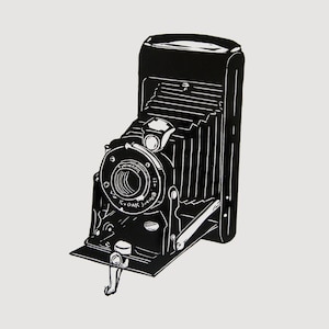 Old Kodak Camera art - camera linocut print, retro camera print, vintage camera wall art