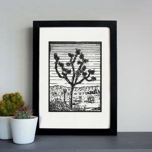 Joshua Trees linocut print desert linocut print, national park print, outdoors art print image 1