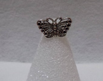 Bali Sterling Silver Butterfly with Silver Plated Adjustable Ring Base